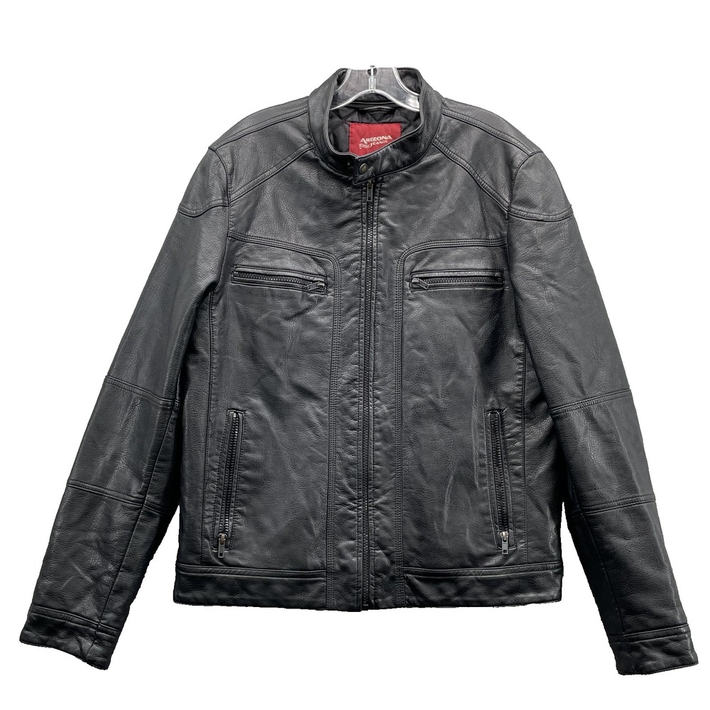 Arizona Vegan Leather Biker Jacket Men's Small Black Motorcycle Retro Minimalist